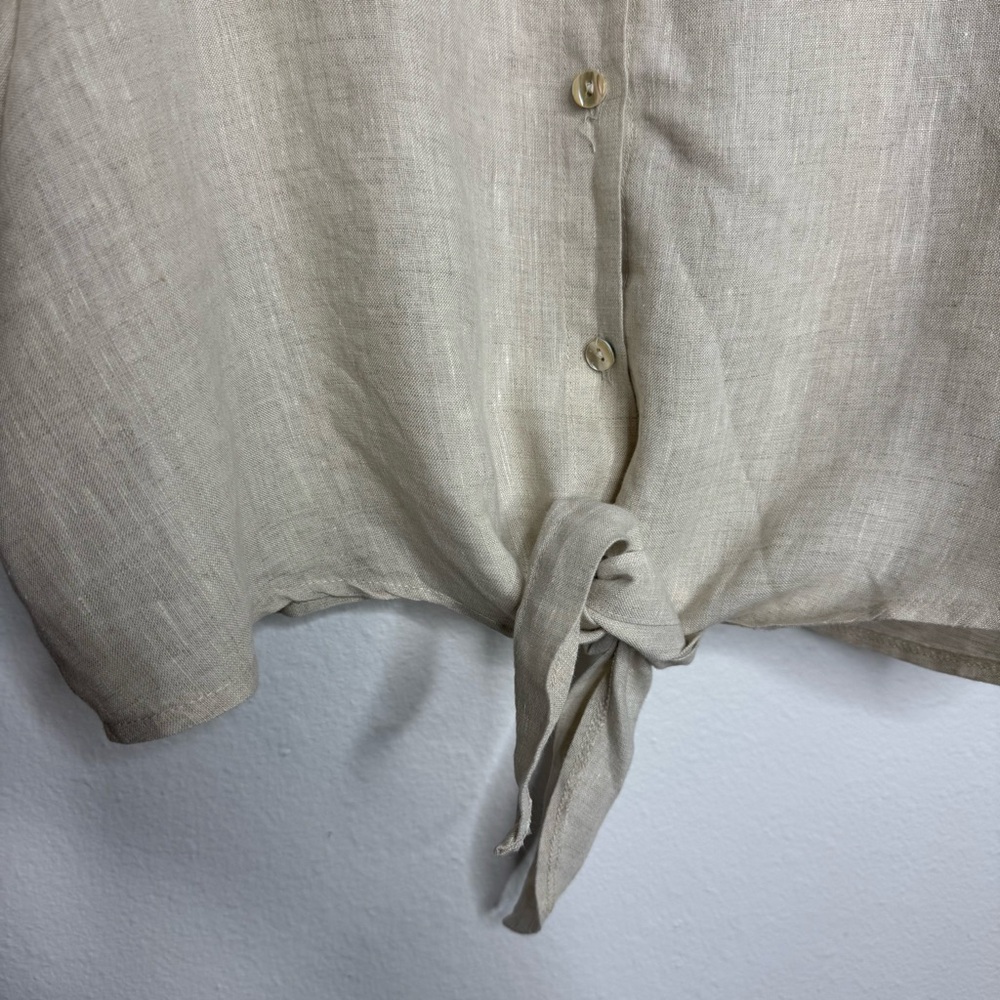 Lanhtropy Natural‎ Bubble Linen Crop Top Beige Tie Waist - Picture 6 of 7